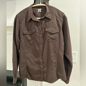 Columbia Womens L Buttons Up Long Sleeve Collared Shirt Brown